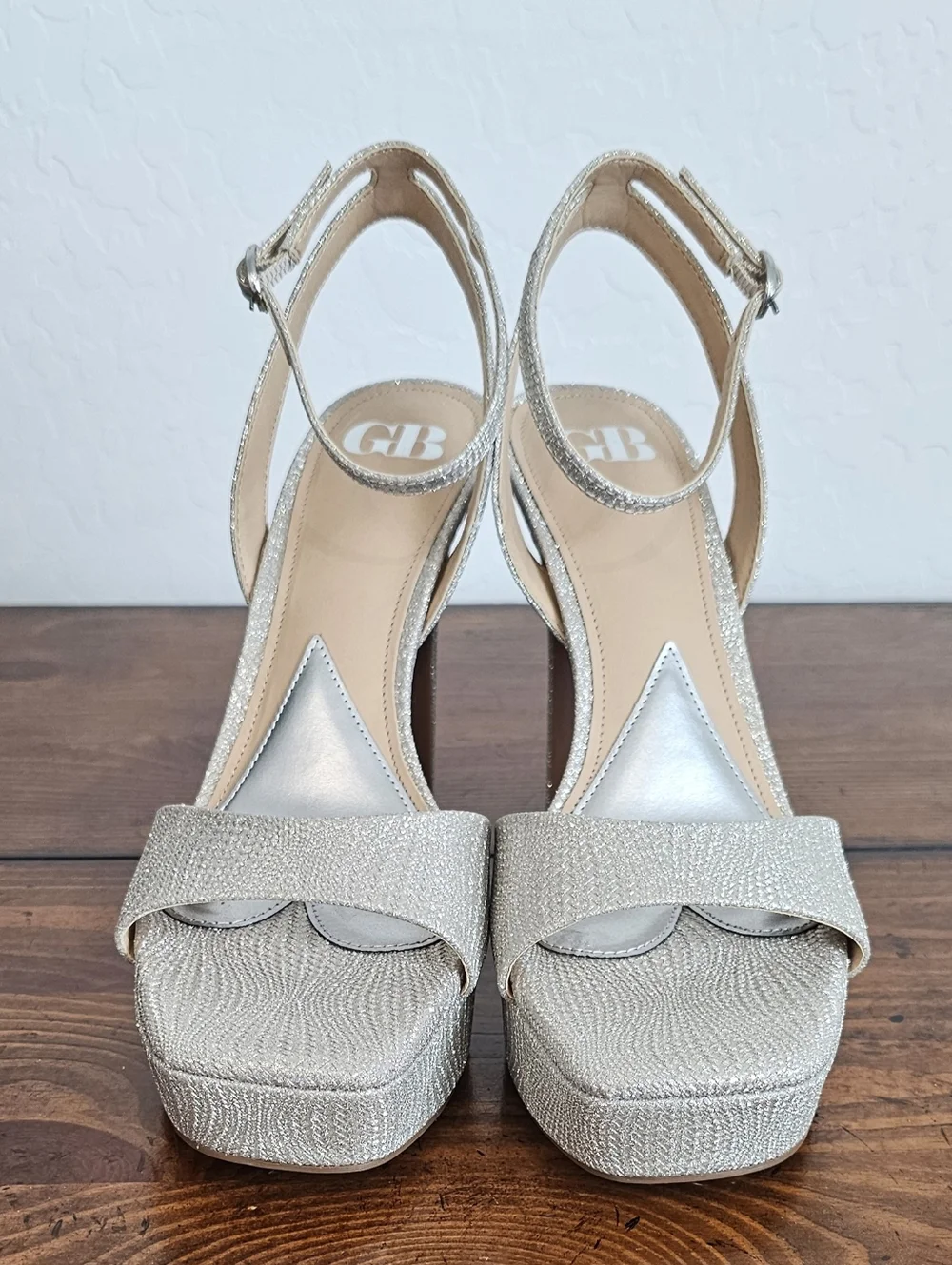 Silver Metallic Glitter Platform Slingback Sandals/Heels Women's SZ 9.5 & 10 NEW